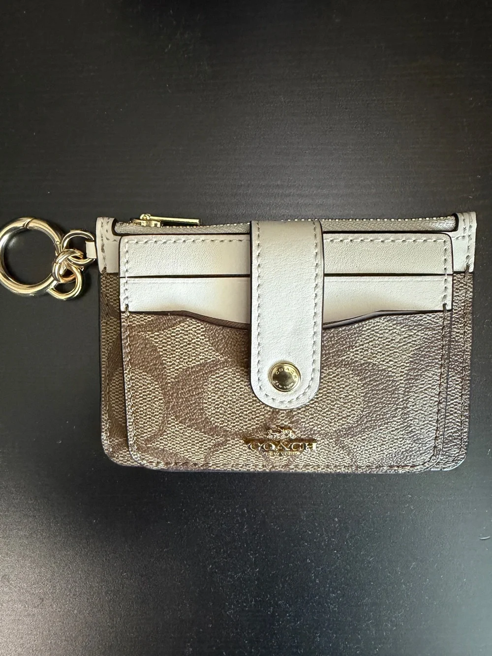 Coach Brown & Cream Signature Card Case with Keyring